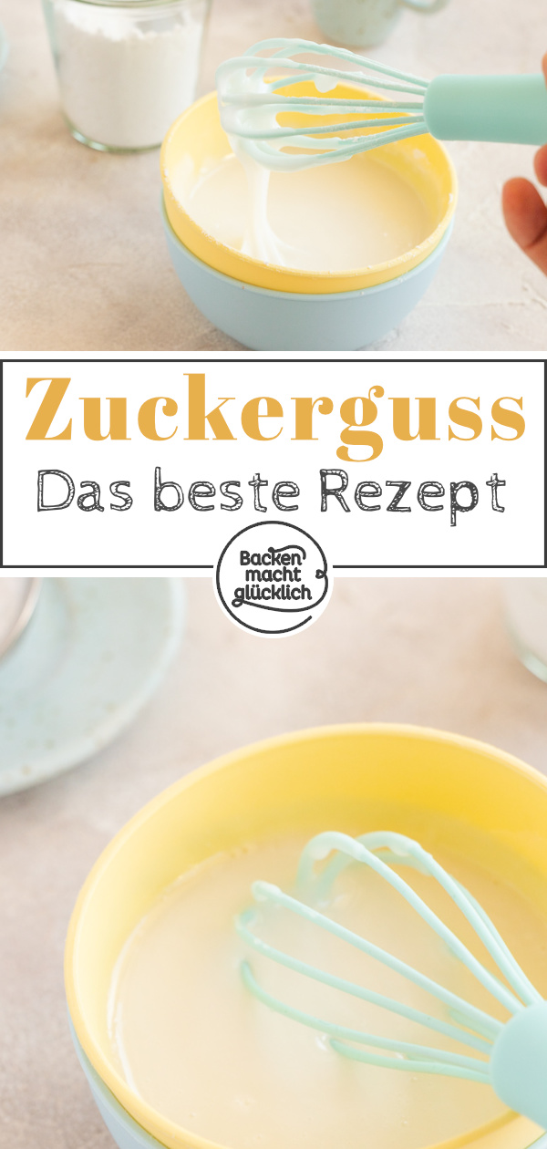 Mit diesem Grundrezept könnt ihr Zuckerglasur für Plätzchen, Muffins, Kuchen, Amerikaner und Co. einfach selber machen. Den Zuckerguss könnt ihr auch wunderbar variieren.