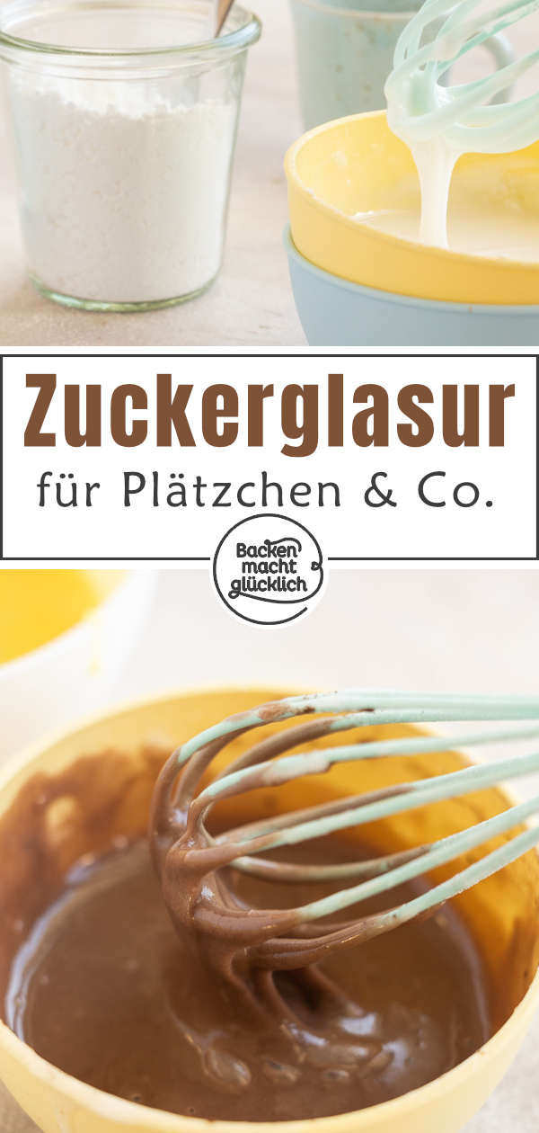 Mit diesem Grundrezept könnt ihr Zuckerglasur für Plätzchen, Muffins, Kuchen, Amerikaner und Co. einfach selber machen. Den Zuckerguss könnt ihr auch wunderbar variieren.