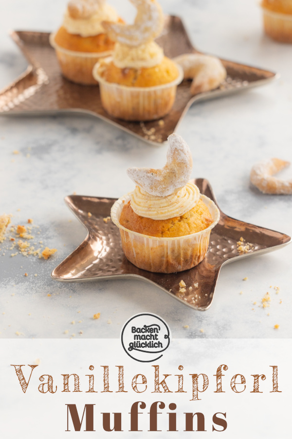 Himmlische Vanillekipferl-Cupcakes mit Frischkäse-Frostig. Diese Weihnachtscupcakes sind die perfekte Kombi aus Plätzchen & Törtchen.