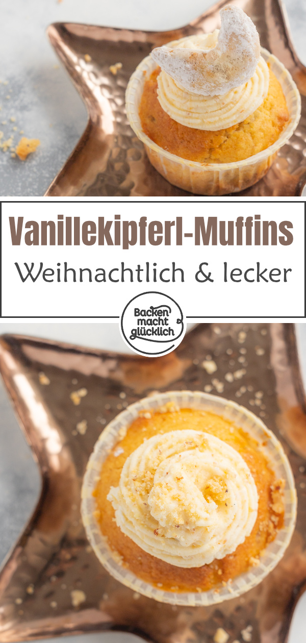 Himmlische Vanillekipferl-Cupcakes mit Frischkäse-Frostig. Diese Weihnachtscupcakes sind die perfekte Kombi aus Plätzchen & Törtchen.