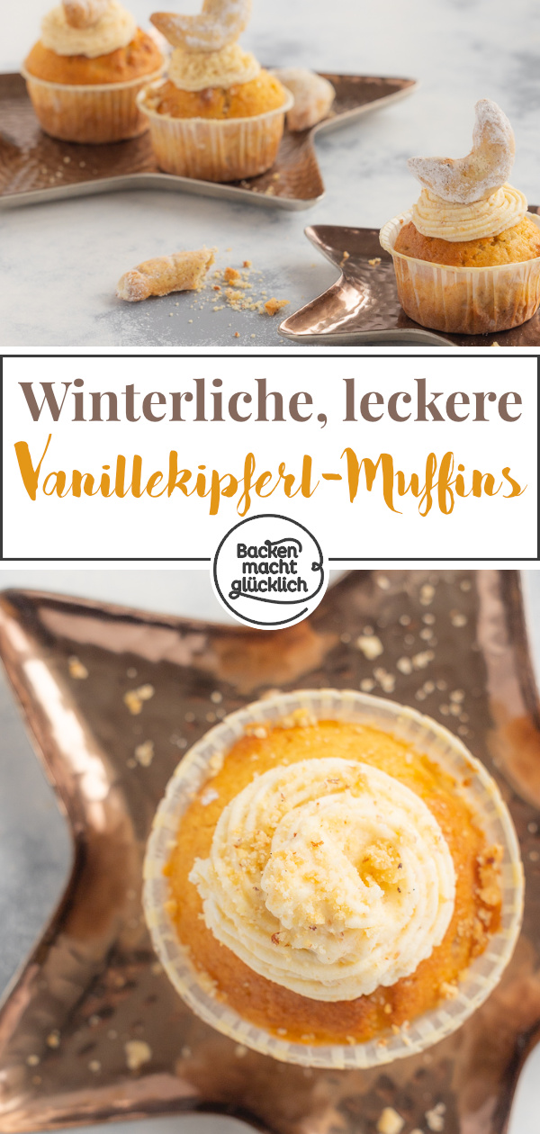 Himmlische Vanillekipferl-Cupcakes mit Frischkäse-Frostig. Diese Weihnachtscupcakes sind die perfekte Kombi aus Plätzchen & Törtchen.