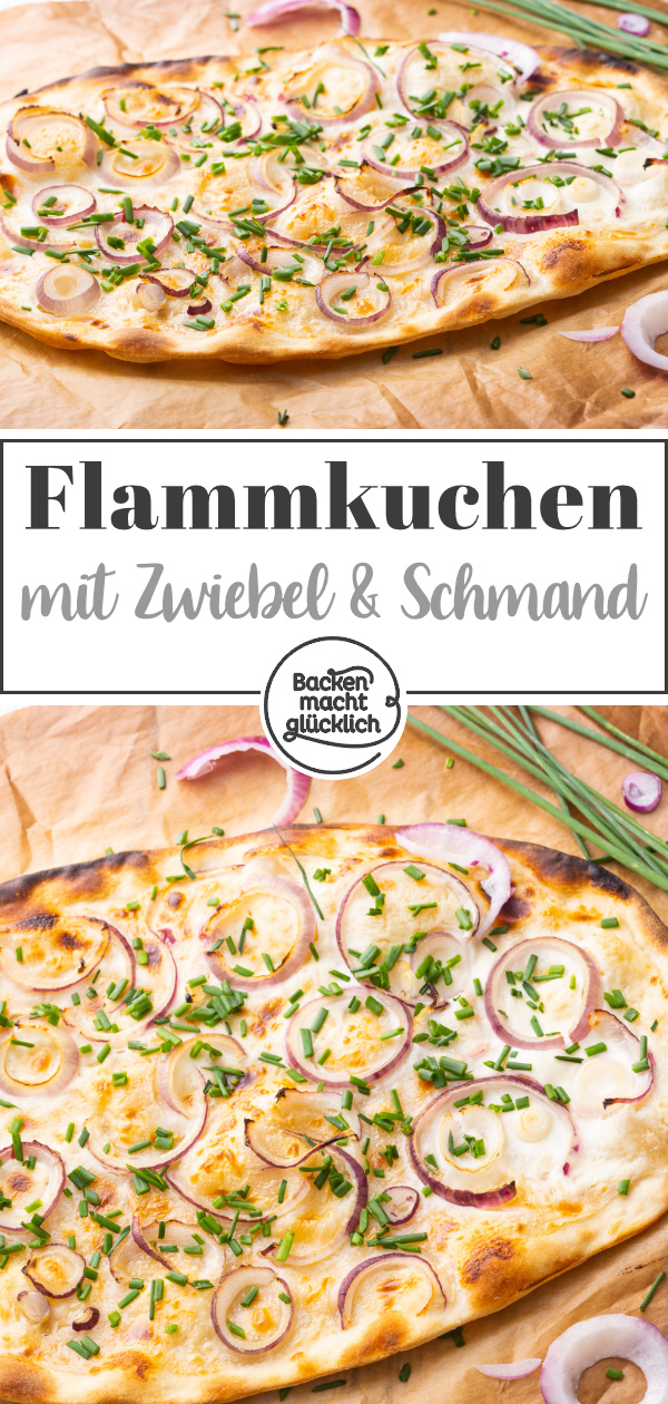 Dieser Flammkuchen mit roter Zwiebel ist sozusagen der Klassiker mal ohne Speck. Dieses einfache Flammkuchenrezept ist perfekt für kalte Tage im Herbst und Winter.