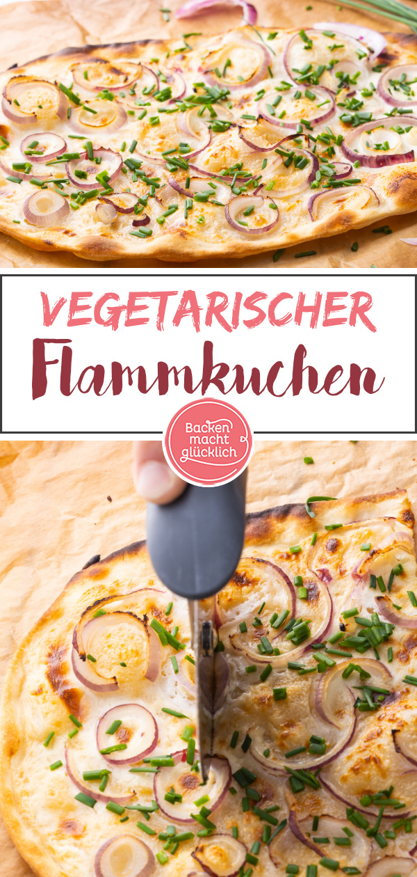 Dieser Flammkuchen mit roter Zwiebel ist sozusagen der Klassiker mal ohne Speck. Dieses einfache Flammkuchenrezept ist perfekt für kalte Tage im Herbst und Winter.