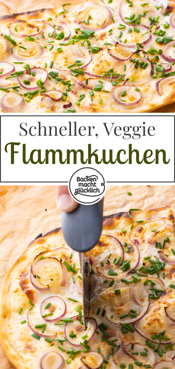 Dieser Flammkuchen mit roter Zwiebel ist sozusagen der Klassiker mal ohne Speck. Dieses einfache Flammkuchenrezept ist perfekt für kalte Tage im Herbst und Winter.