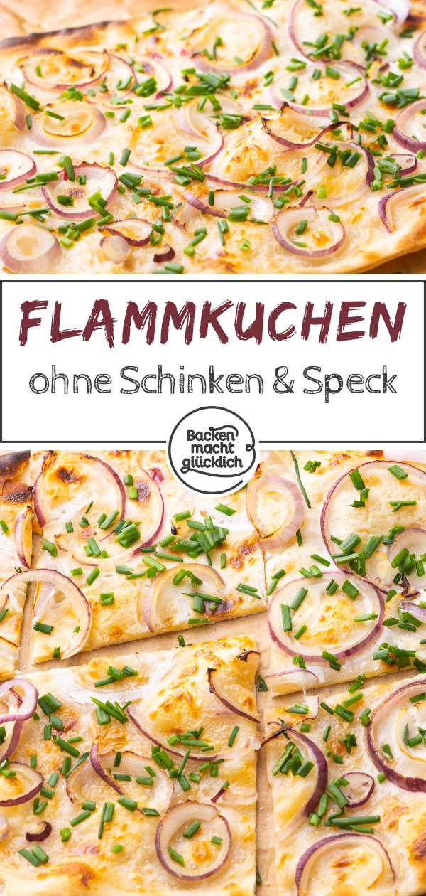 Dieser Flammkuchen mit roter Zwiebel ist sozusagen der Klassiker mal ohne Speck. Dieses einfache Flammkuchenrezept ist perfekt für kalte Tage im Herbst und Winter.