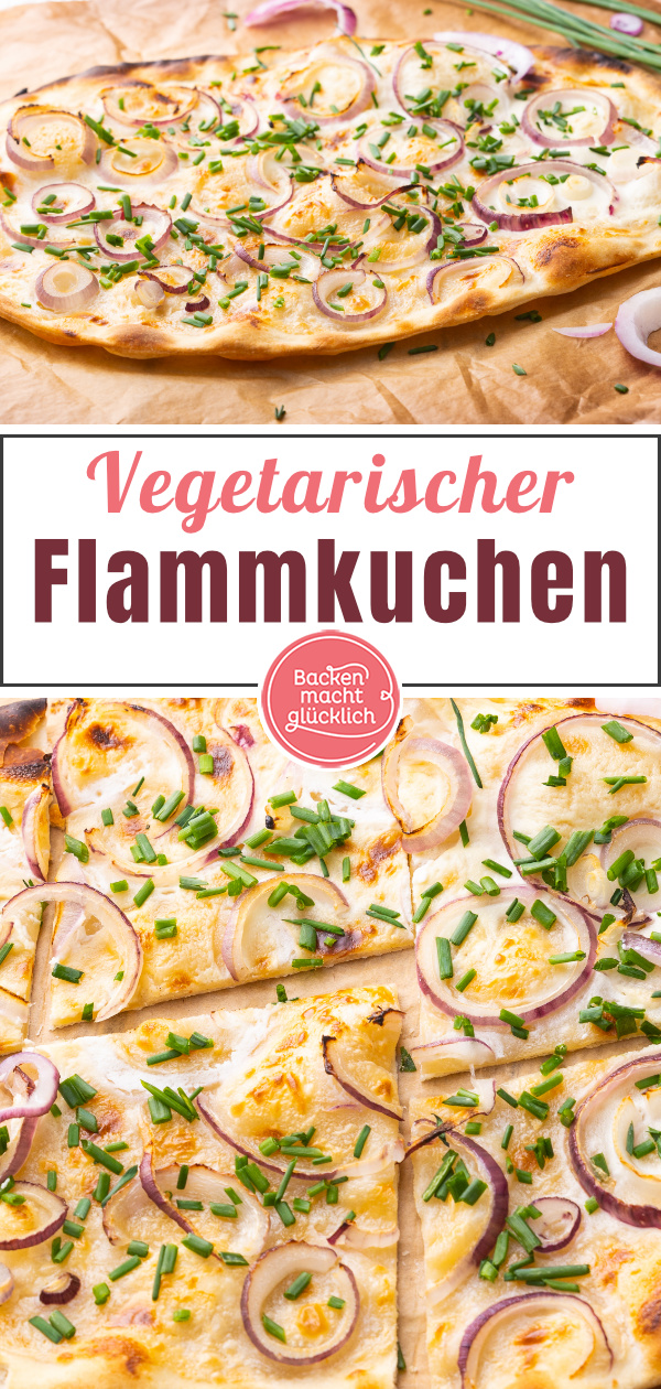 Dieser Flammkuchen mit roter Zwiebel ist sozusagen der Klassiker mal ohne Speck. Dieses einfache Flammkuchenrezept ist perfekt für kalte Tage im Herbst und Winter.