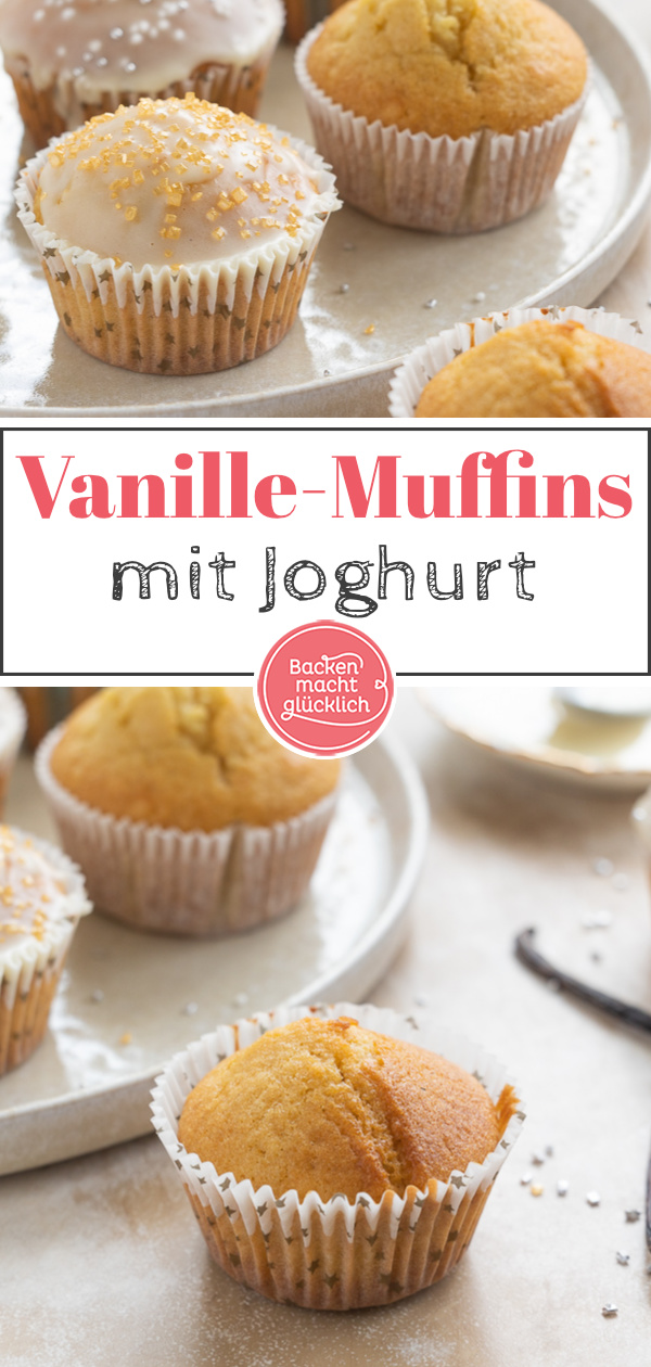 Einfaches, schnelles Rezept für saftige Muffins mit Vanillejoghurt. Die Vanillemuffins sind ein echter Klassiker, der sich wunderbar abwandeln lässt.