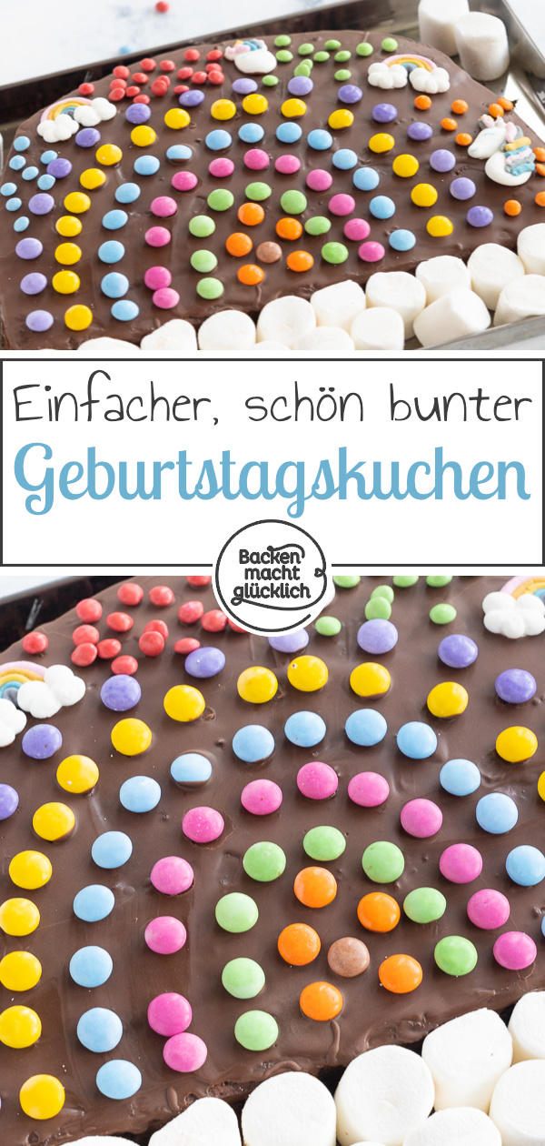 Einfacher, schneller Schoko-Regenbogenkuchen: saftig & lecker. Perfekt für den nächsten Kindergeburtstag.