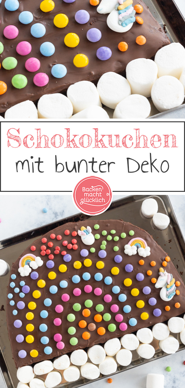 Einfacher, schneller Schoko-Regenbogenkuchen: saftig & lecker. Perfekt für den nächsten Kindergeburtstag.