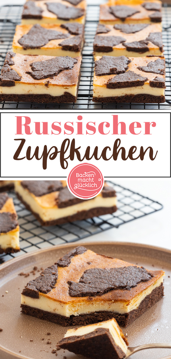 Einfacher Russischer Zupfkuchen vom Blech. Die Kombi aus Käsekuchen & Schokoteig schmeckt köstlich.