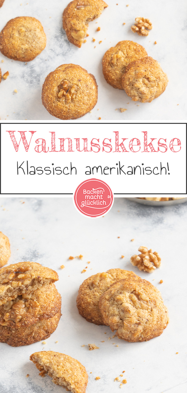 Diese super aromatischen Walnuss-Cookies sind schnell und einfach gemacht. Die amerikanischen Kekse sind crunchy und chewy.