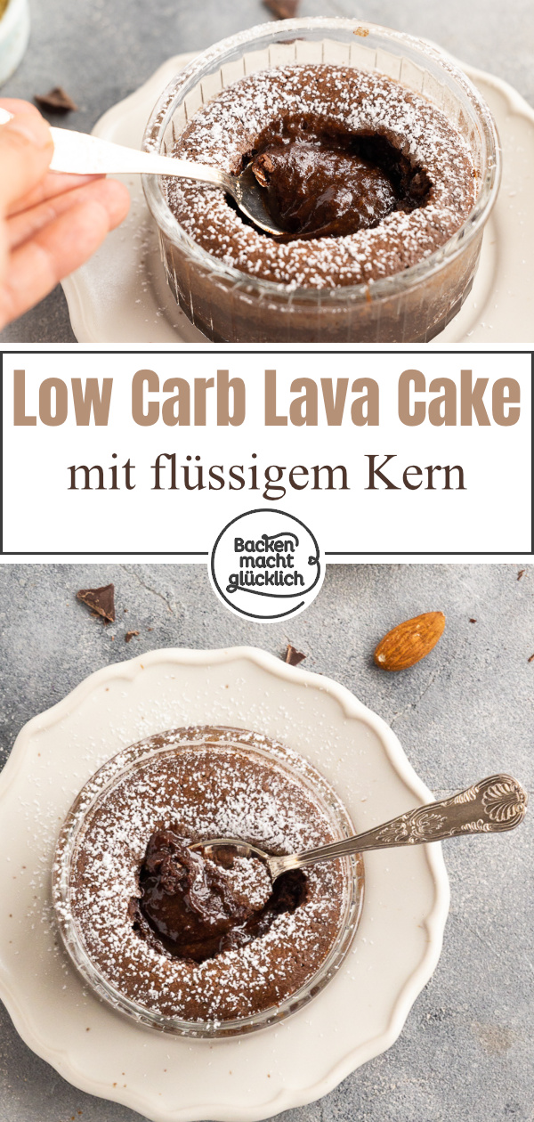 Low Carb Lava Cake ohne Zucker und Mehl: Diese Low Carb Schokoküchlein mit flüssigem Kern schmecken himmlisch.