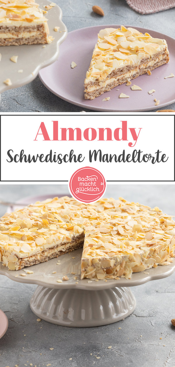 Ein Tortentraum aus zartem Mandelbiskuit und feiner Vanillecreme. So einfach kann man Schwedische Mandeltorte selber machen! 