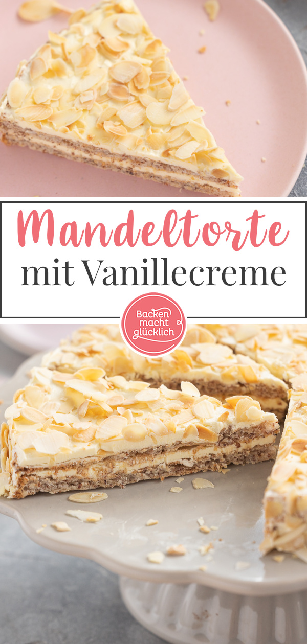 Ein Tortentraum aus zartem Mandelbiskuit und feiner Vanillecreme. So einfach kann man Schwedische Mandeltorte selber machen! 