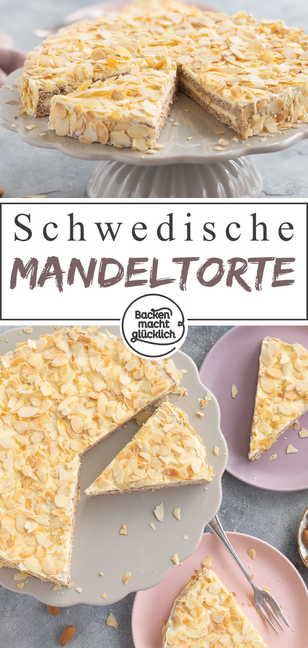 Ein Tortentraum aus zartem Mandelbiskuit und feiner Vanillecreme. So einfach kann man Schwedische Mandeltorte selber machen! 