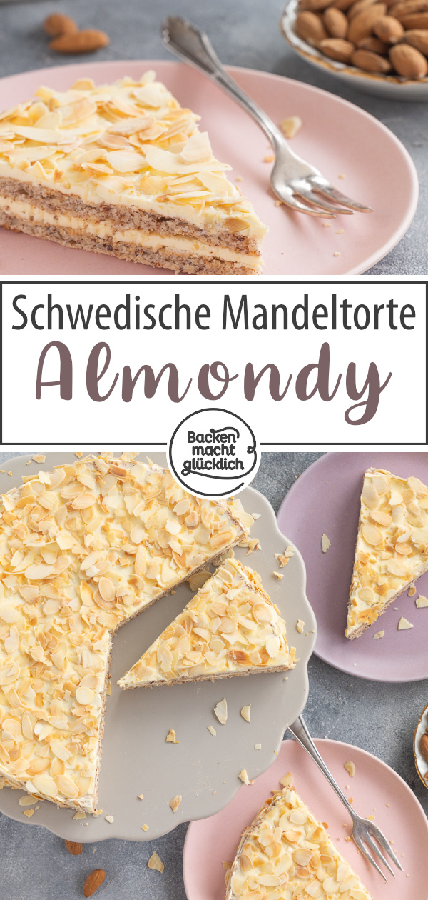 Ein Tortentraum aus zartem Mandelbiskuit und feiner Vanillecreme. So einfach kann man Schwedische Mandeltorte selber machen! 