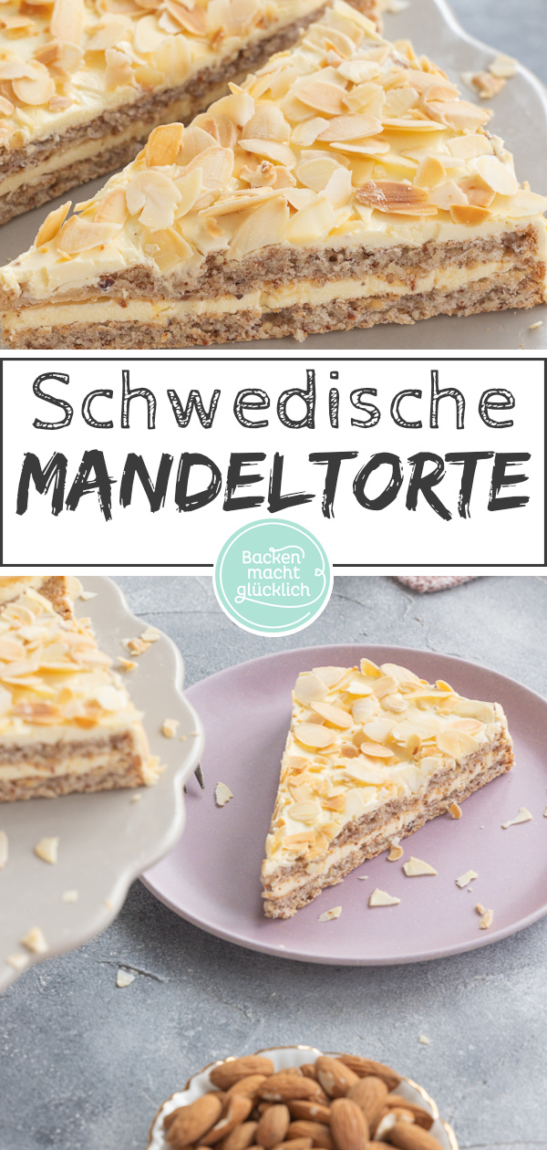 Ein Tortentraum aus zartem Mandelbiskuit und feiner Vanillecreme. So einfach kann man Schwedische Mandeltorte selber machen! 