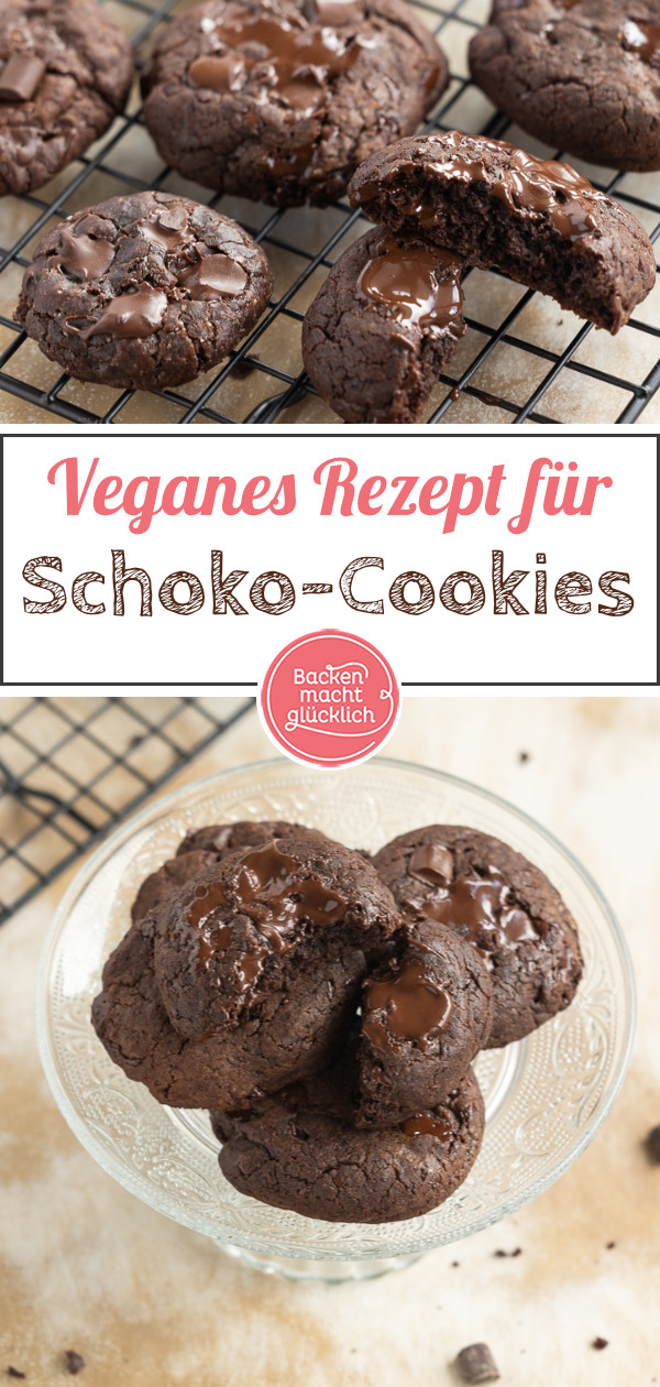 Vegane Schokocookies ohne Ei, Butter und Milch ♥ Einfach zu backen und himmlisch lecker. Am besten gleich testen!