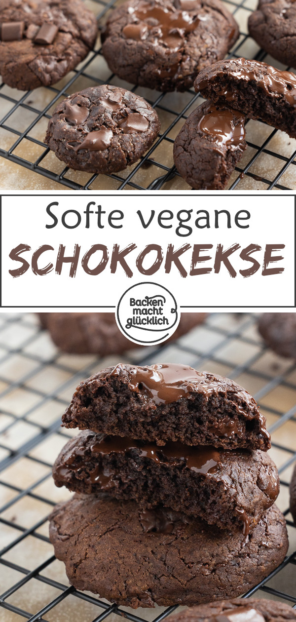 Vegane Schokocookies ohne Ei, Butter und Milch ♥ Einfach zu backen und himmlisch lecker. Am besten gleich testen!