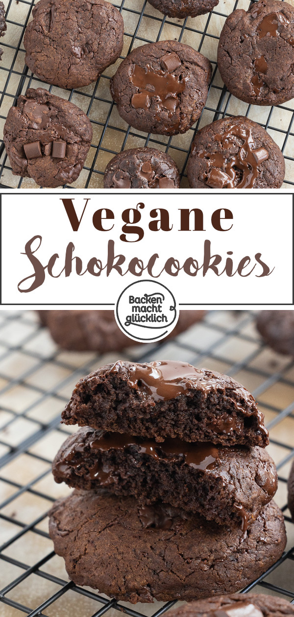 Vegane Schokocookies ohne Ei, Butter und Milch ♥ Einfach zu backen und himmlisch lecker. Am besten gleich testen!