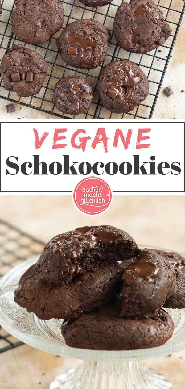 Vegane Schokocookies ohne Ei, Butter und Milch ♥ Einfach zu backen und himmlisch lecker. Am besten gleich testen!