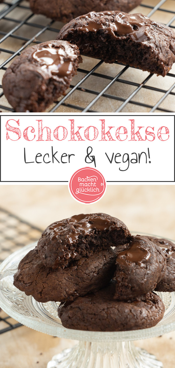 Vegane Schokocookies ohne Ei, Butter und Milch ♥ Einfach zu backen und himmlisch lecker. Am besten gleich testen!