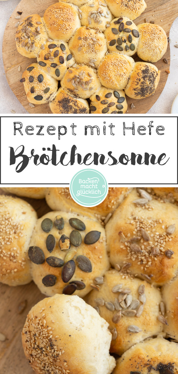 Geniales Rezept für eine einfache Brötchensonne: Toll als bunte Partysonne oder zum Frühstück mit Über-Nacht-Gare ♥ Gleich testen!