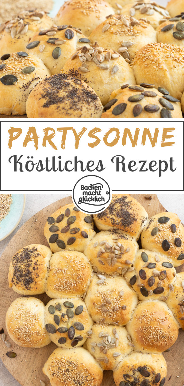 Geniales Rezept für eine einfache Brötchensonne: Toll als bunte Partysonne oder zum Frühstück mit Über-Nacht-Gare ♥ Gleich testen!