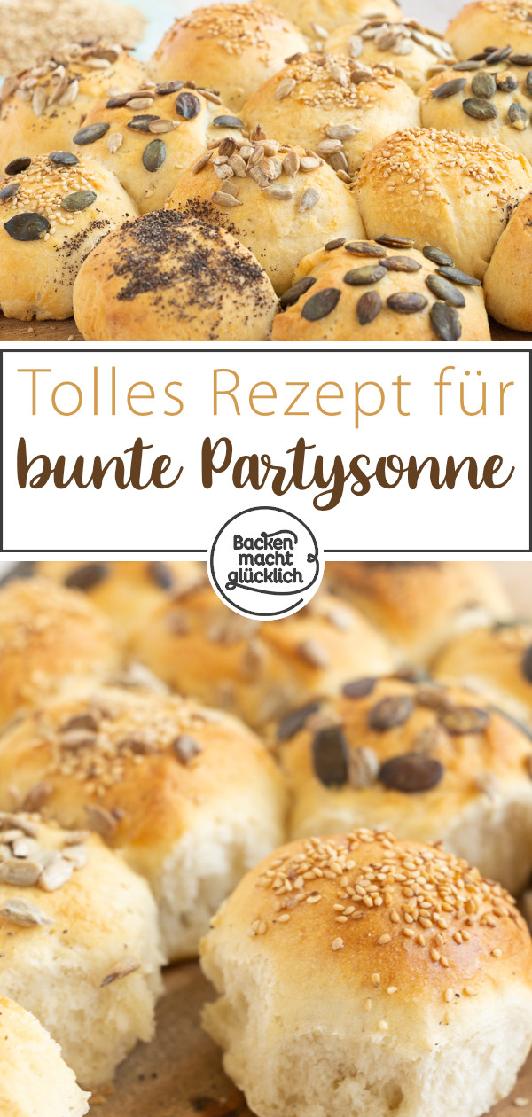 Geniales Rezept für eine einfache Brötchensonne: Toll als bunte Partysonne oder zum Frühstück mit Über-Nacht-Gare ♥ Gleich testen!