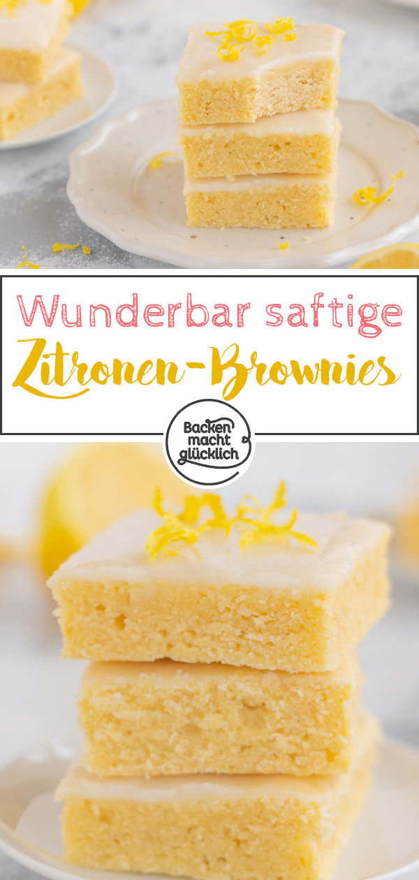 Diese Lemon Blondies sind einfach genial, blitzschnell gemacht, herrlich fudgy & saftig. Backt die Zitronen-Brownies gleich nach!