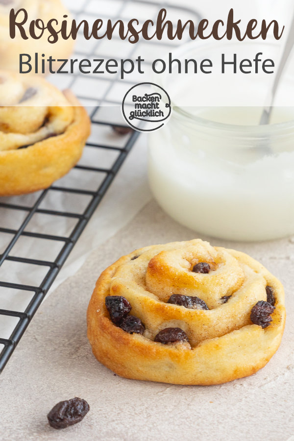 Saftige und fluffige Schnecken mit Rosinenfüllung, die durch Quark-Öl-Teig ganz ohne Gehzeit  direkt gebacken werden können