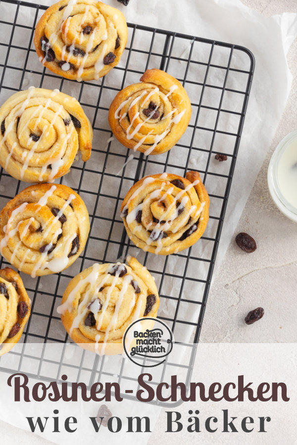 Saftige und fluffige Schnecken mit Rosinenfüllung, die durch Quark-Öl-Teig ganz ohne Gehzeit  direkt gebacken werden können