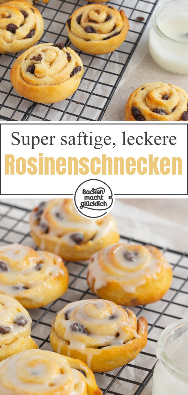 Saftige und fluffige Schnecken mit Rosinenfüllung, die durch Quark-Öl-Teig ganz ohne Gehzeit  direkt gebacken werden können