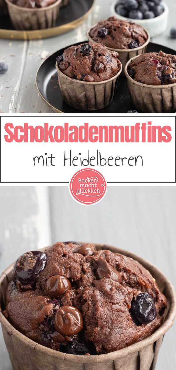 Super saftige Schoko-Blaubeer-Muffins: einfach und schnell gemacht, kommt immer gut an! Am besten gleich testen.