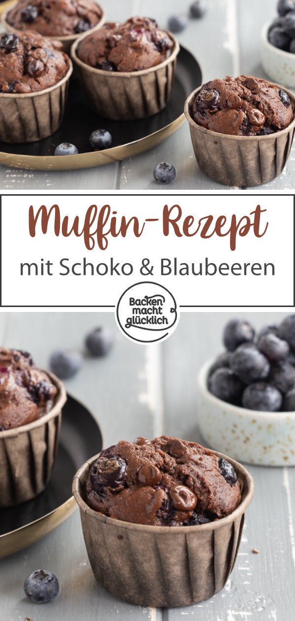 Super saftige Schoko-Blaubeer-Muffins: einfach und schnell gemacht, kommt immer gut an! Am besten gleich testen.