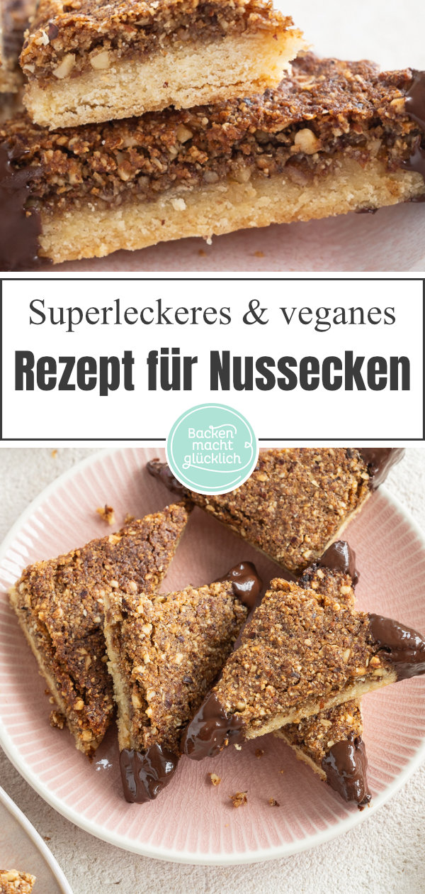 Super saftige vegane Nussecken ohne Ei, Butter, Milch und Spezialzutaten. Genauso köstlich wie der Klassiker.