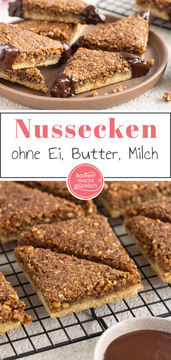 Super saftige vegane Nussecken ohne Ei, Butter, Milch und Spezialzutaten. Genauso köstlich wie der Klassiker.