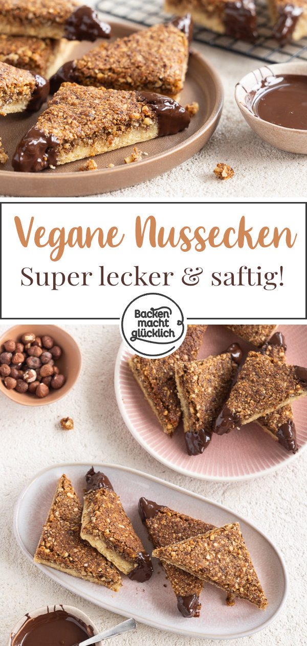 Super saftige vegane Nussecken ohne Ei, Butter, Milch und Spezialzutaten. Genauso köstlich wie der Klassiker.