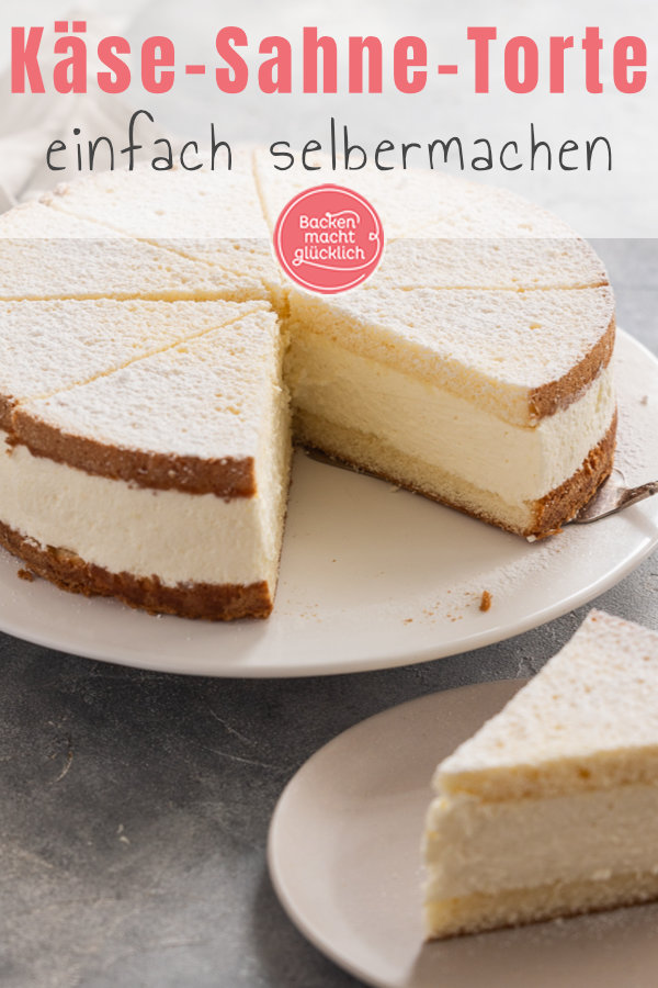 Die beste Käse-Sahne-Torte mit fluffigem Biskuit und sahniger Quarkcreme. Seit Generationen ein echter Klassiker ♥