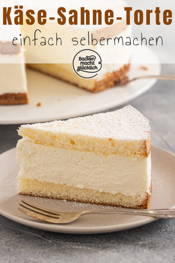 Die beste Käse-Sahne-Torte mit fluffigem Biskuit und sahniger Quarkcreme. Seit Generationen ein echter Klassiker ♥