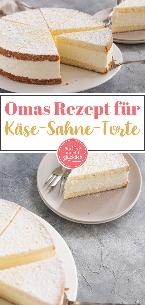 Die beste Käse-Sahne-Torte mit fluffigem Biskuit und sahniger Quarkcreme. Seit Generationen ein echter Klassiker ♥