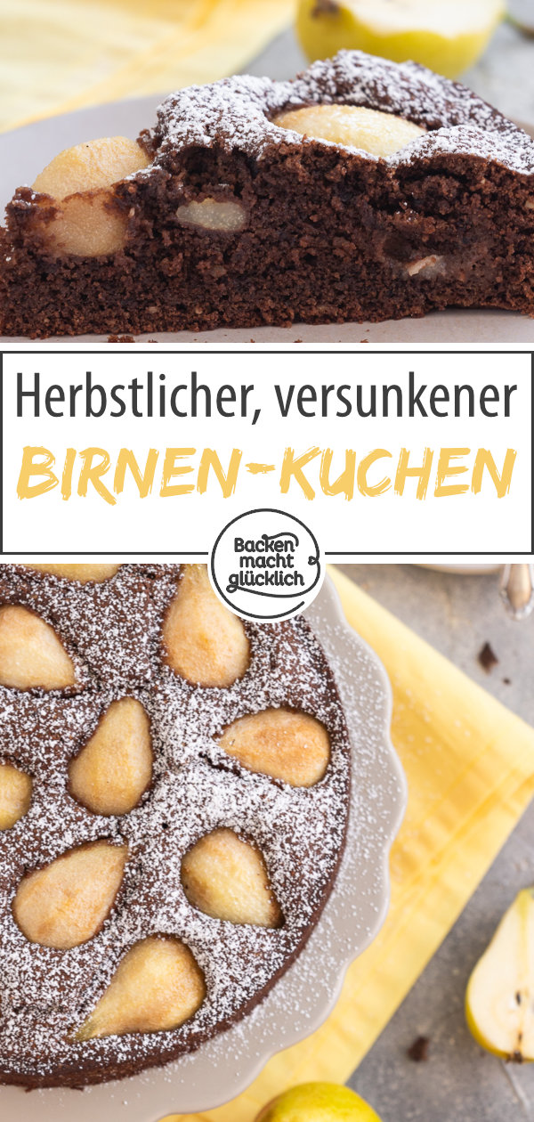 Einfacher saftiger Schoko-Birnenkuchen. Ein Herbst-Highlight! Schmeckt als Schokokuchen mit frischen Birnen oder eingemachten