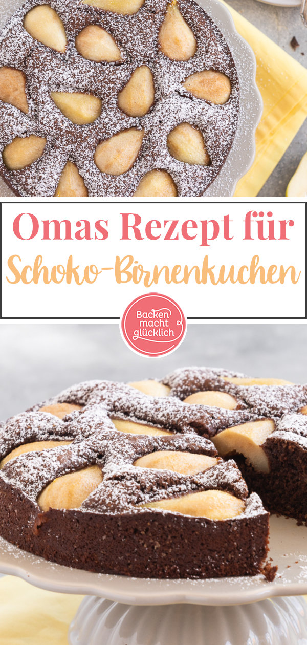 Einfacher saftiger Schoko-Birnenkuchen. Ein Herbst-Highlight! Schmeckt als Schokokuchen mit frischen Birnen oder eingemachten