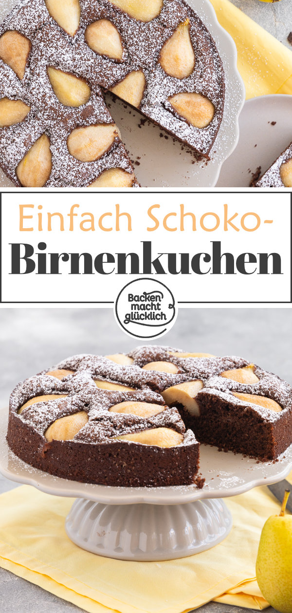 Einfacher saftiger Schoko-Birnenkuchen. Ein Herbst-Highlight! Schmeckt als Schokokuchen mit frischen Birnen oder eingemachten