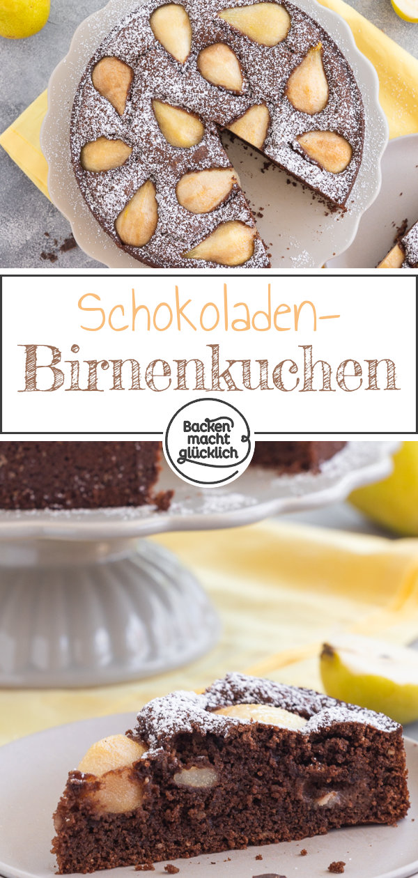 Einfacher saftiger Schoko-Birnenkuchen. Ein Herbst-Highlight! Schmeckt als Schokokuchen mit frischen Birnen oder eingemachten