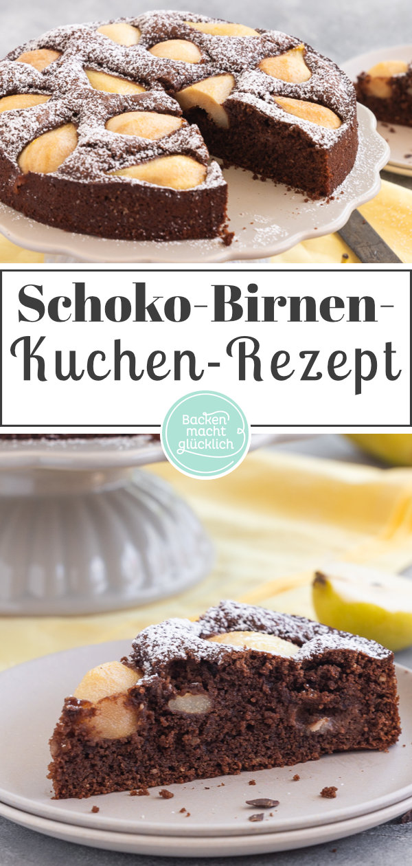 Einfacher saftiger Schoko-Birnenkuchen. Ein Herbst-Highlight! Schmeckt als Schokokuchen mit frischen Birnen oder eingemachten