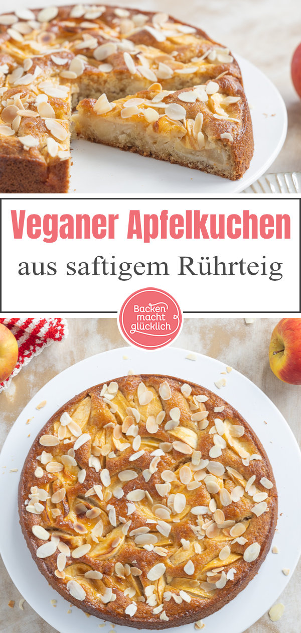 Omas saftiger veganer Apfelkuchen aus der Springform. Dieses schnelle Rezept mit Rührteig müsst ihr einfach testen!