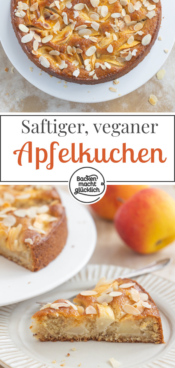 Omas saftiger veganer Apfelkuchen aus der Springform. Dieses schnelle Rezept mit Rührteig müsst ihr einfach testen!