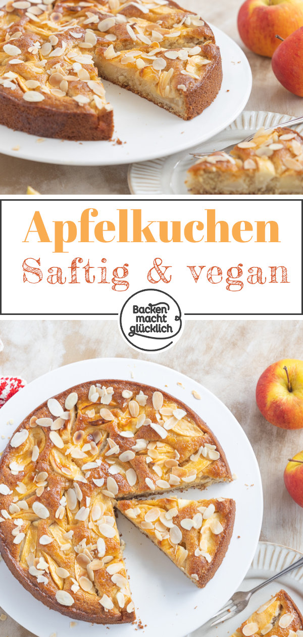 Omas saftiger veganer Apfelkuchen aus der Springform. Dieses schnelle Rezept mit Rührteig müsst ihr einfach testen!