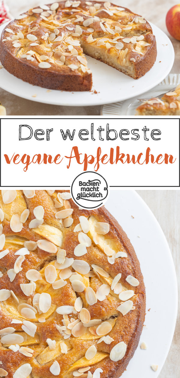 Omas saftiger veganer Apfelkuchen aus der Springform. Dieses schnelle Rezept mit Rührteig müsst ihr einfach testen!